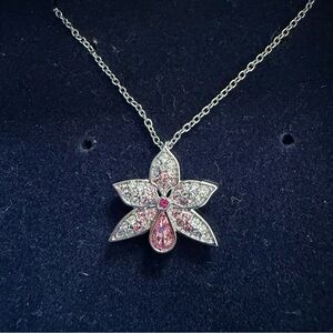 Swarovski  Silver and Pink orchid  Pendant Necklace